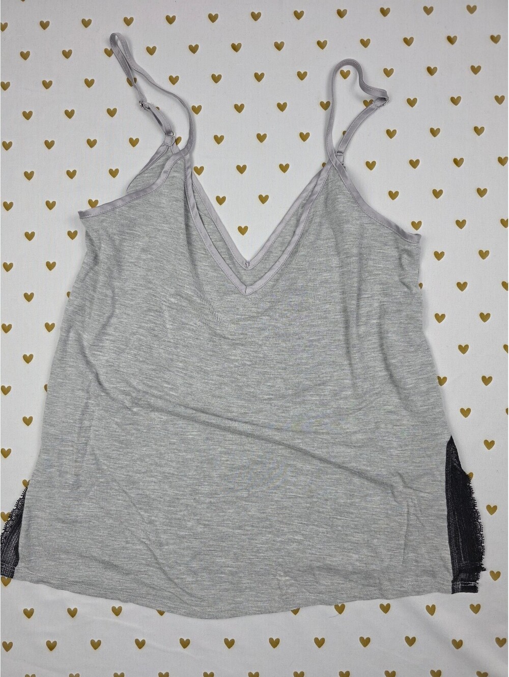 Victorias Secret Super Soft XS Grey Lace Accent Tank Top Babydoll